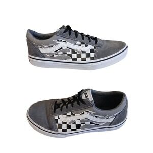 Vans Old Skool Check Flame Big Kids Skate Shoes Grey White Size 6 Women 8 #1005